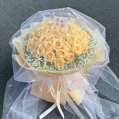淄博52朵香槟玫瑰满天星,你就是我的全部
