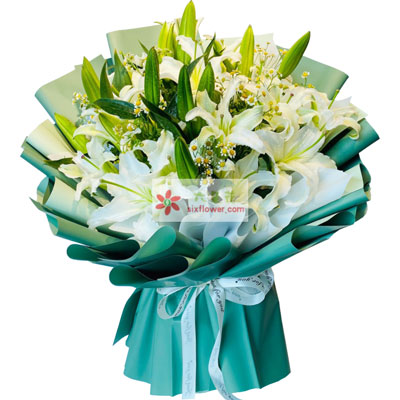淄博8支白色多头百合洋甘菊，如潮的思念